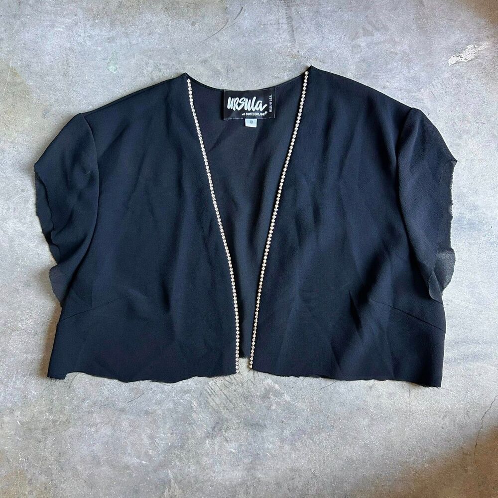 Ursula Vintage 80s Black Rhinestone Bolero Crop Top USA